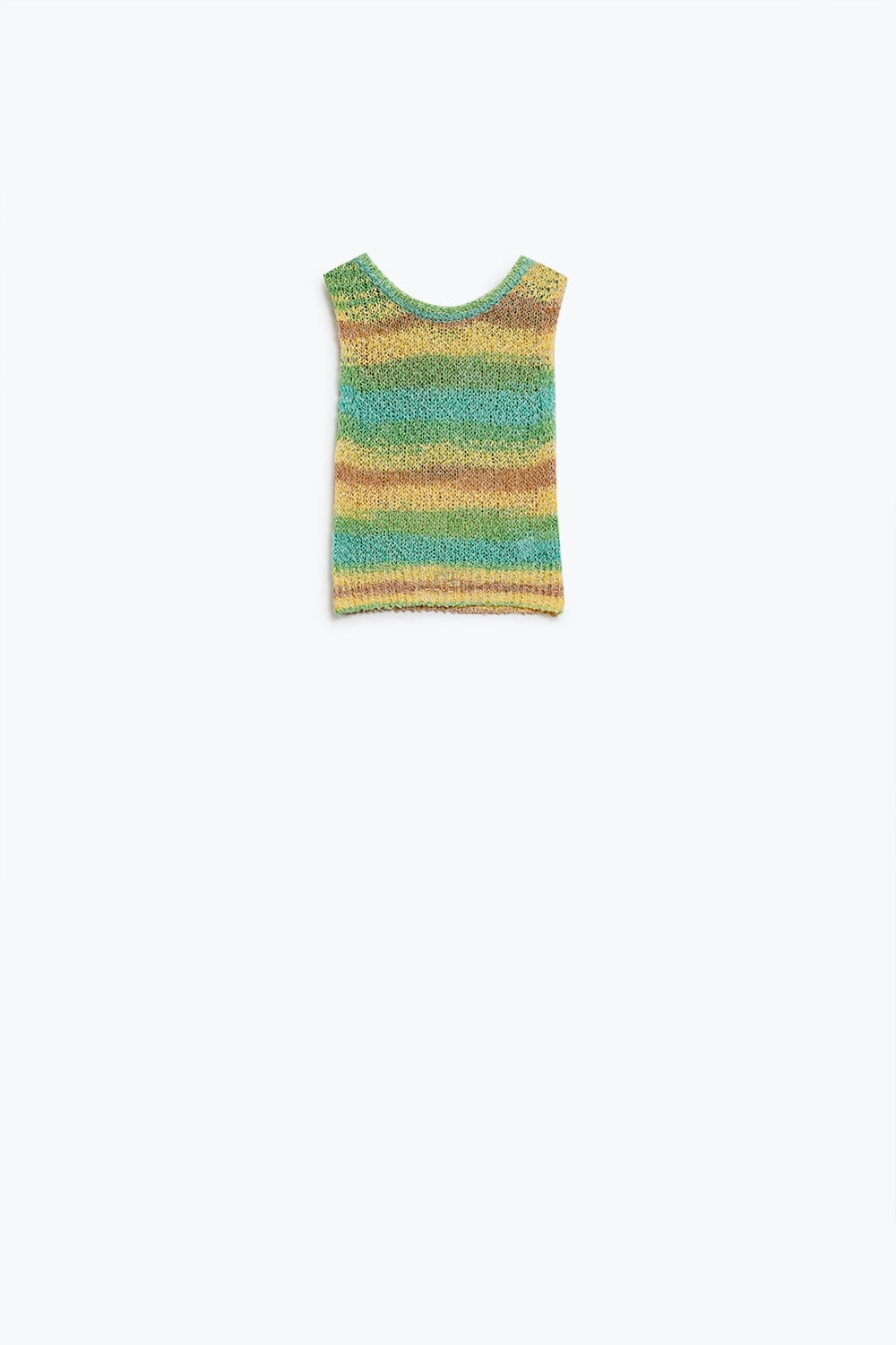 Camisola de malha multicolor sem mangas com riscas e decote em gola redonda