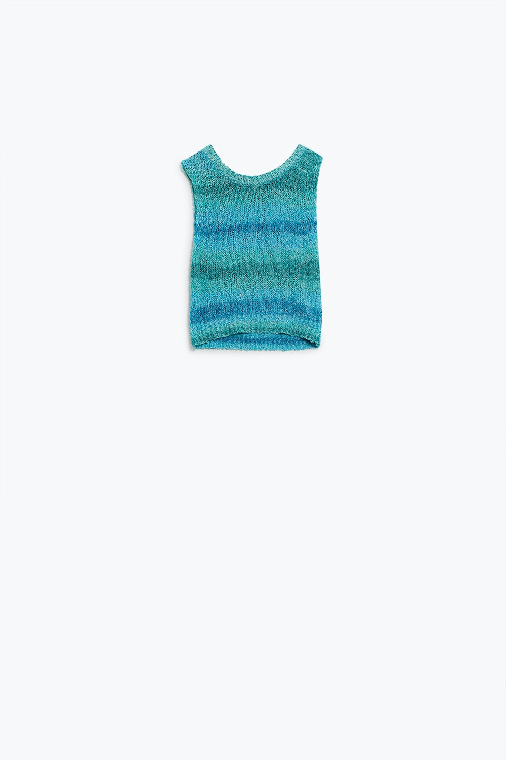 Camisola de malha Tints of Blue sem mangas com riscas e decote em gola redonda