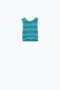 Camisola de malha Tints of Blue sem mangas com riscas e decote em gola redonda