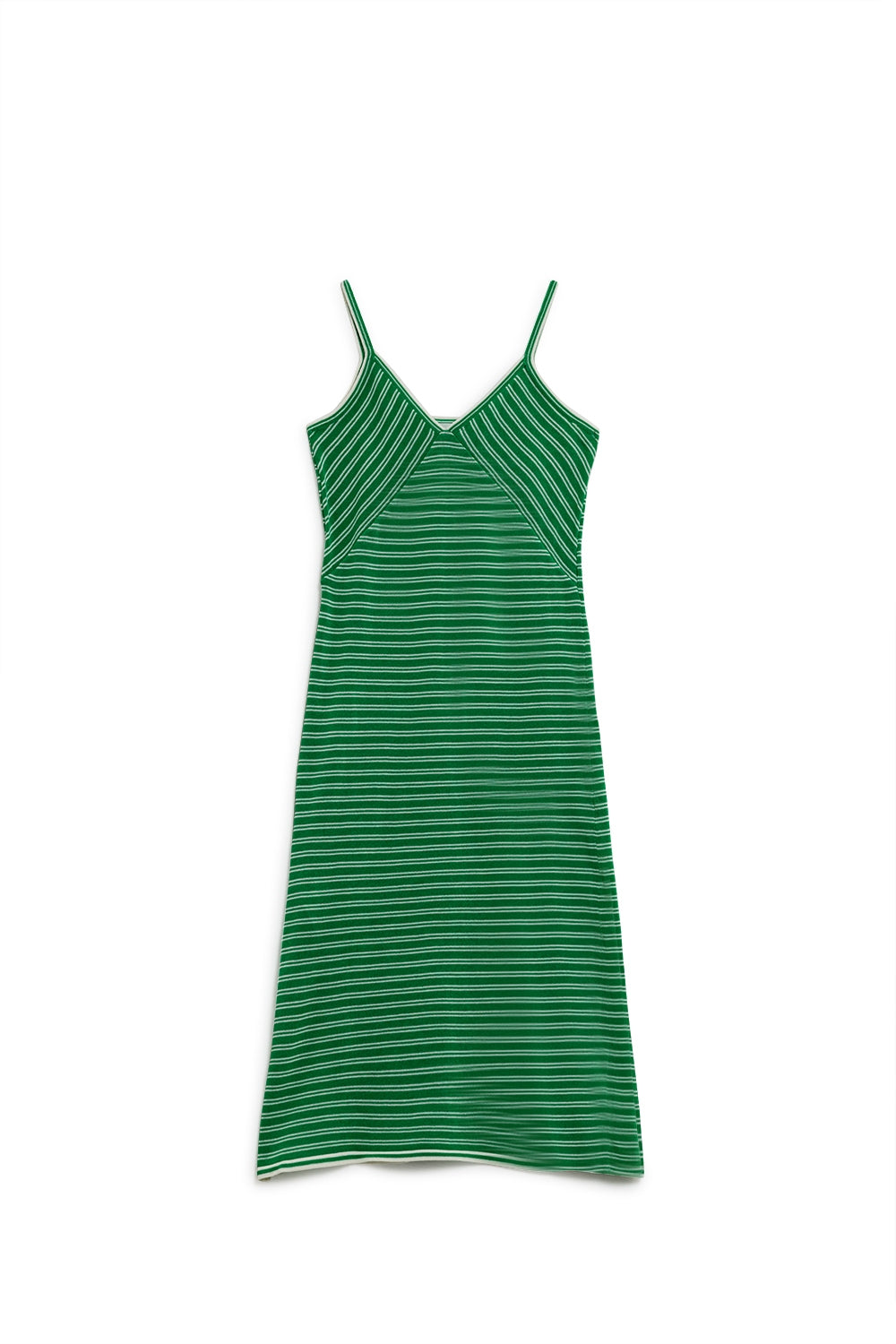 Vestido Midi verde com riscas e tiras de esparguete