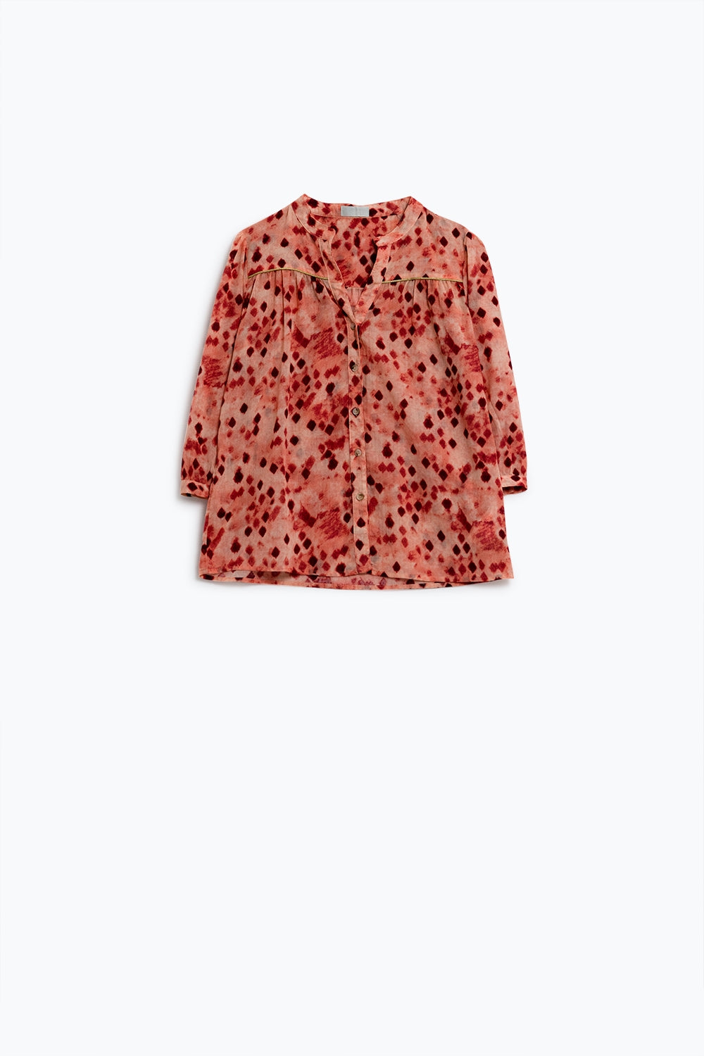 Camisa laranja com estampado abstrato e mangas 3/4