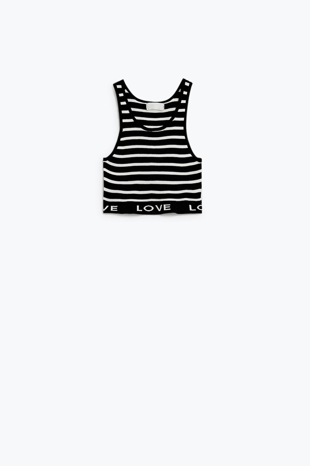 Top cropped listrado com texto Love em preta