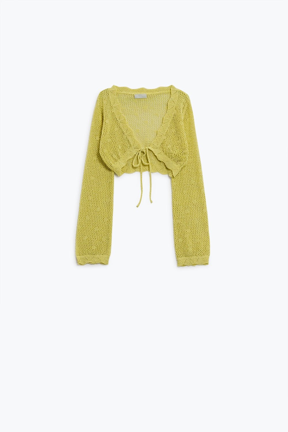 Casaco de malha curto amarelo com pormenor em lurex