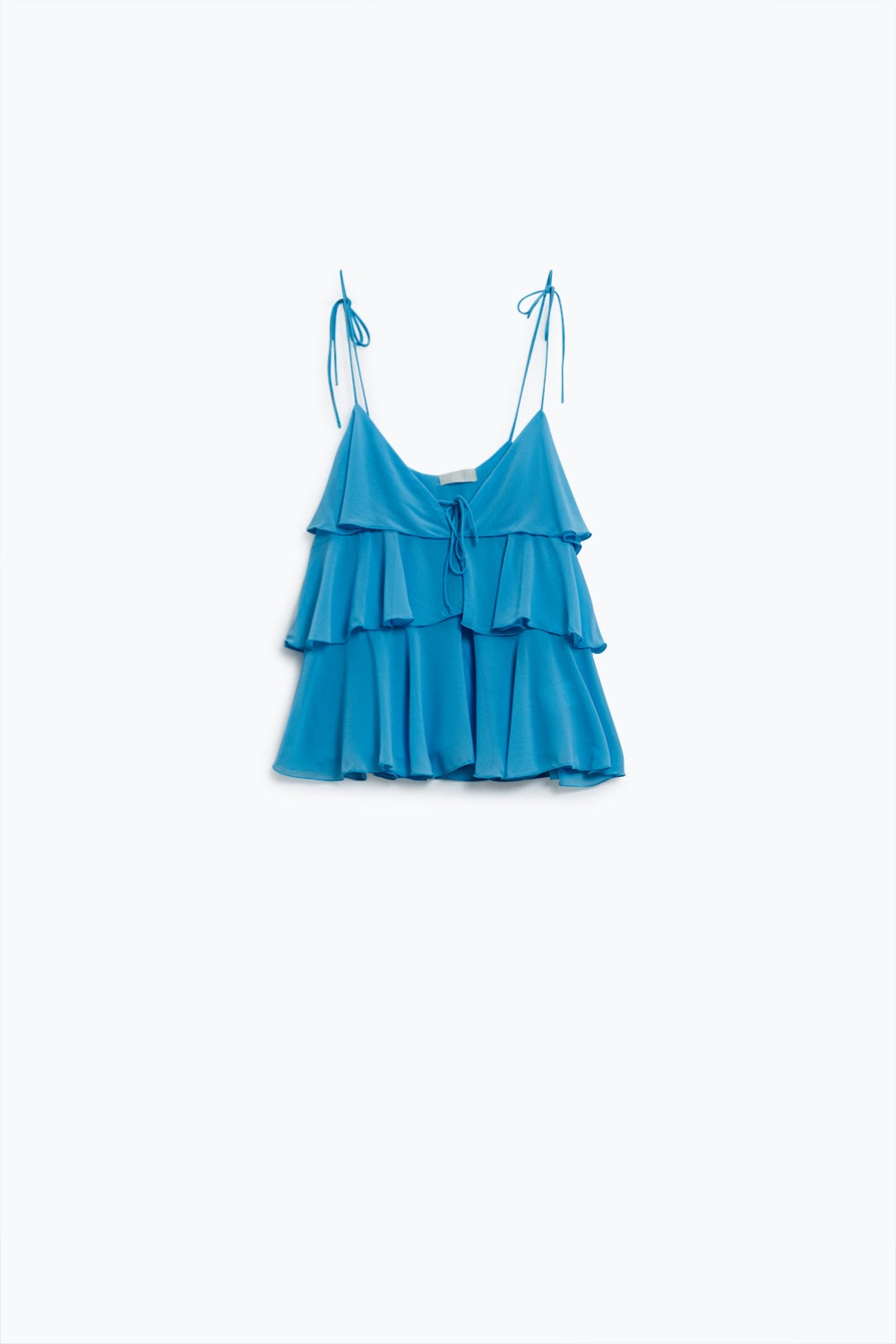 Top com folhos e alças finas em azul