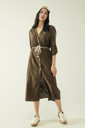 Vestido de camisa Khaki de mangas compridas com fecho de botões