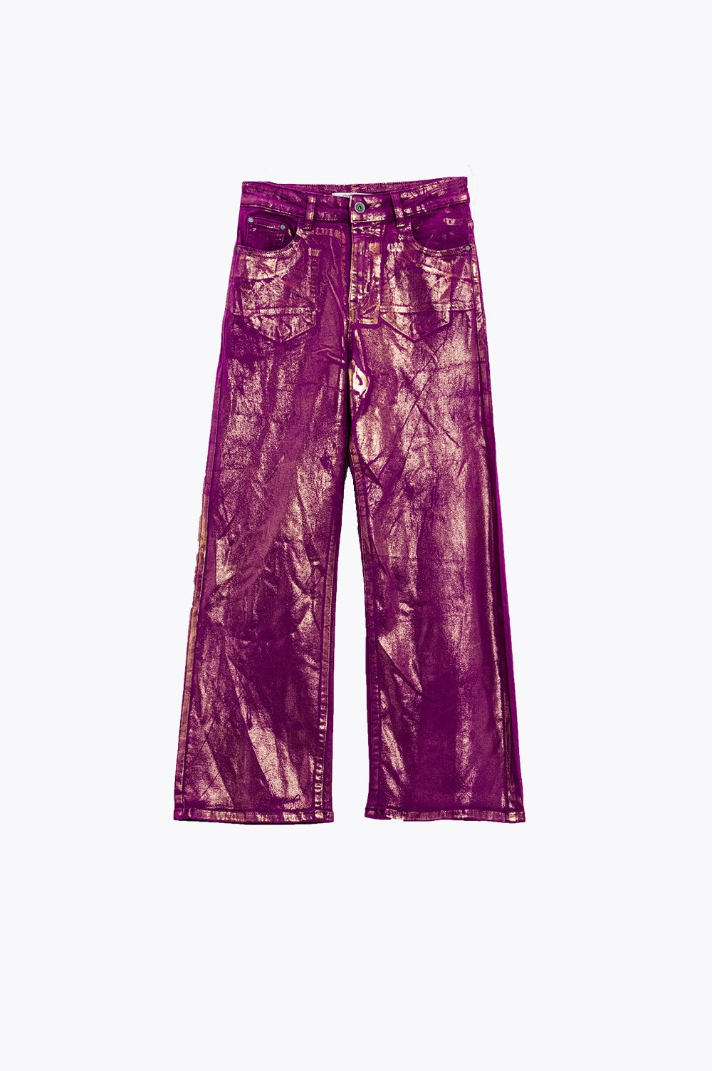 Calças de ganga Magenta de perna larga com acabamento metálico em dourado