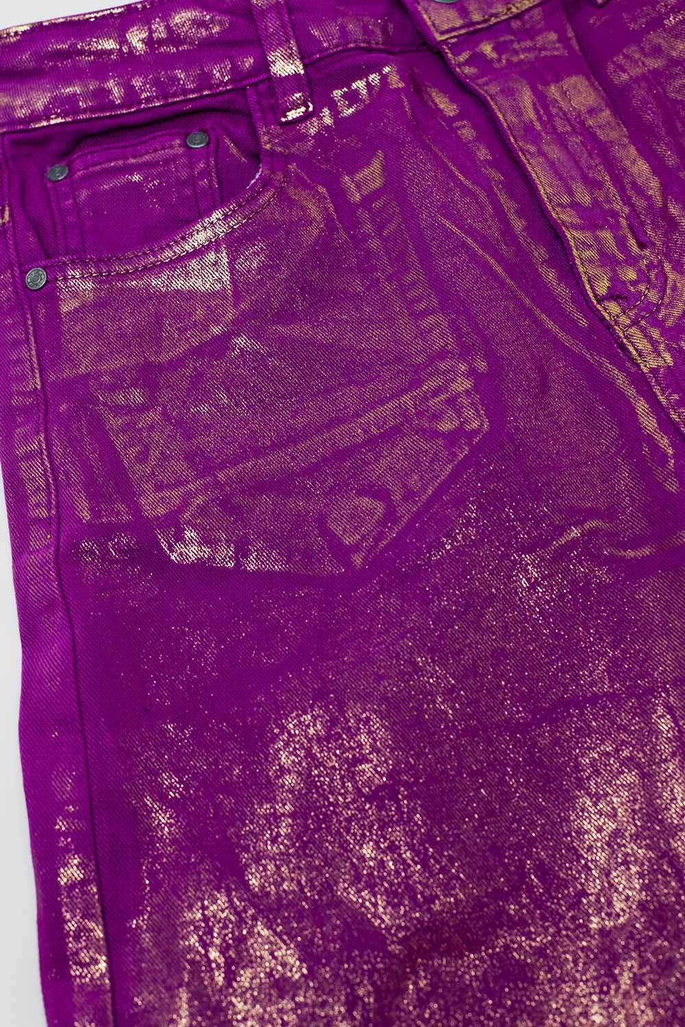 Calças de ganga Magenta de perna larga com acabamento metálico em dourado