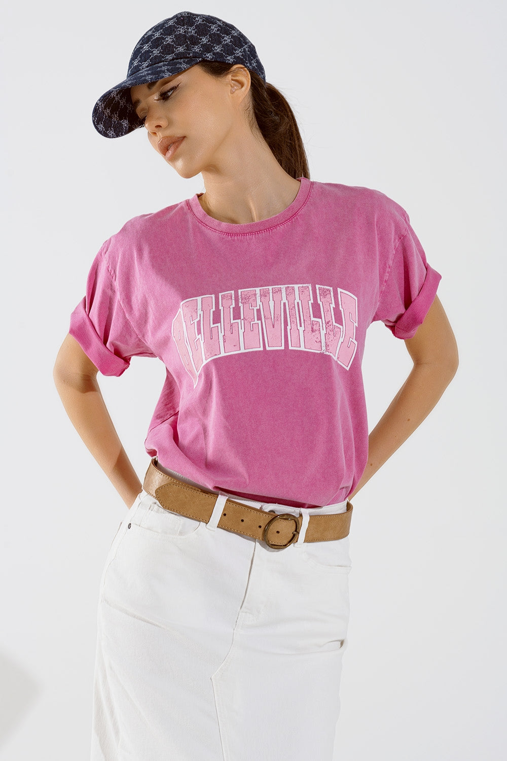 T-Shirt Belleville com efeito lavado em cor-de-rosa