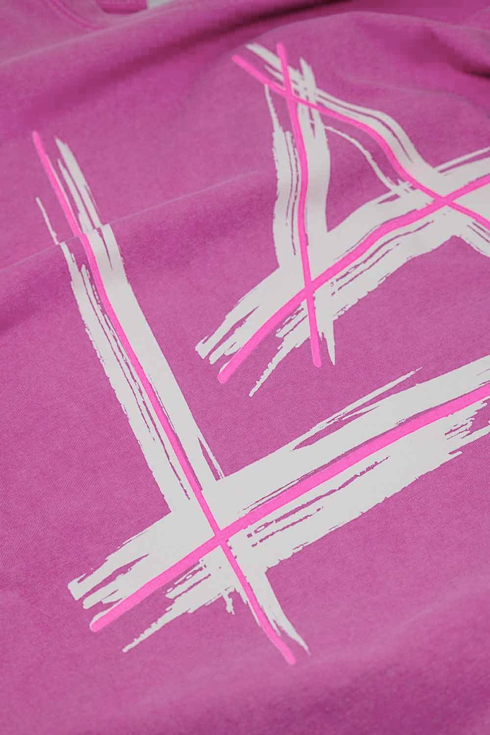 T-shirt fúcsia de grandes dimensões com a inscrição LA Los Angeles impressa em branco e fúcsia