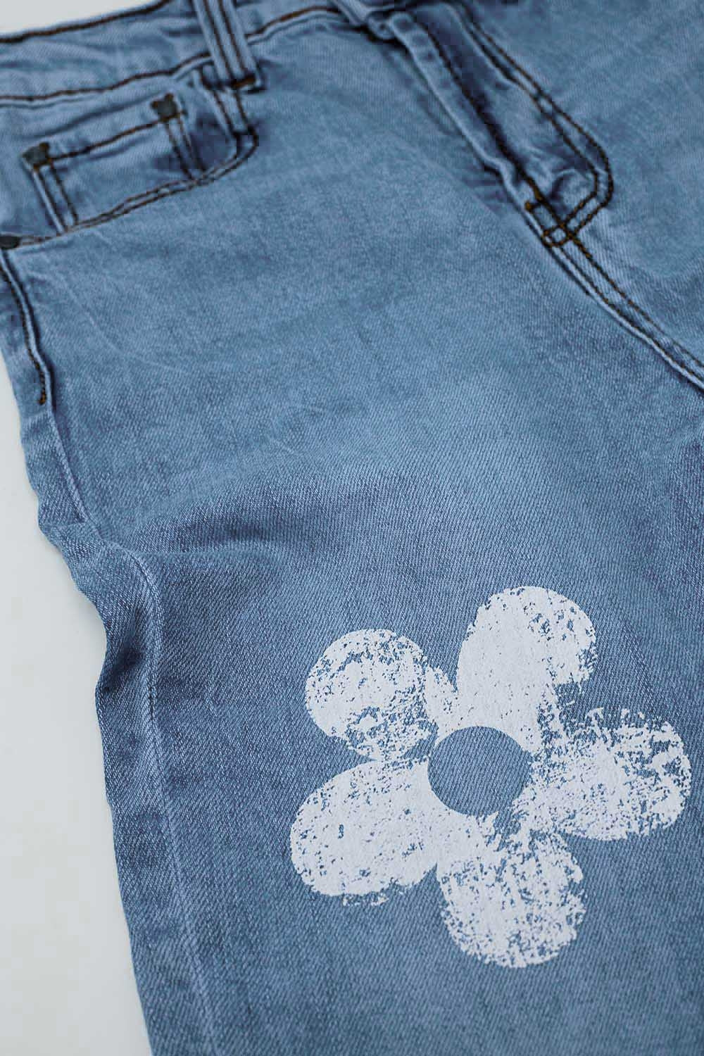 Calças de ganga skinny de 5 bolsos com pormenor de flores