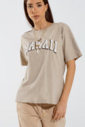 T-shirt Washed Effect Hawaii em bege