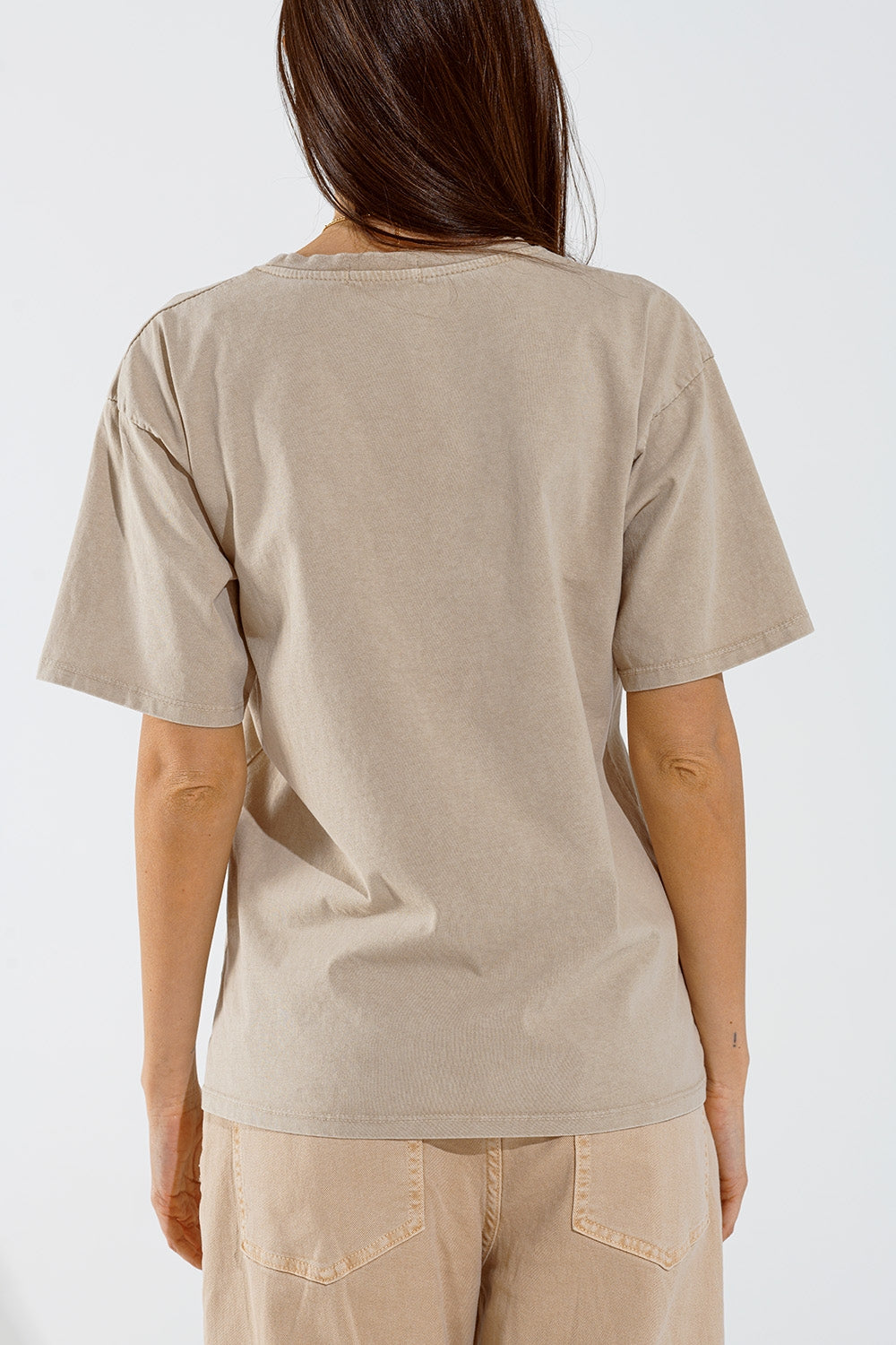 T-shirt Washed Effect Hawaii em bege