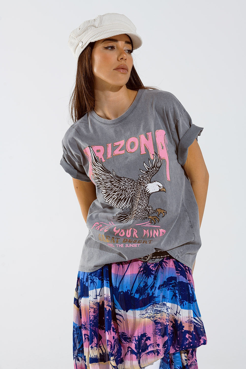 T-shirt Arizona com estampado digital Eagle em cinzento