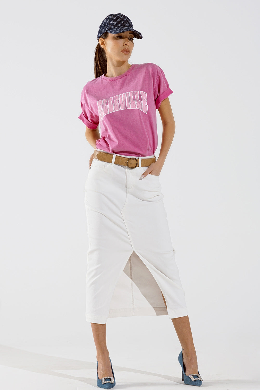T-Shirt Belleville com efeito lavado em cor-de-rosa