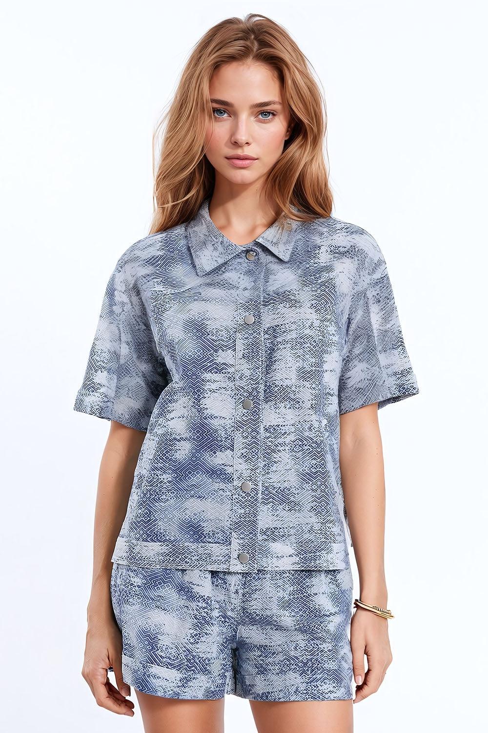 Camisa pólo com botões em azul Tie Dye