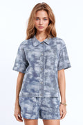 Camisa pólo com botões em azul Tie Dye