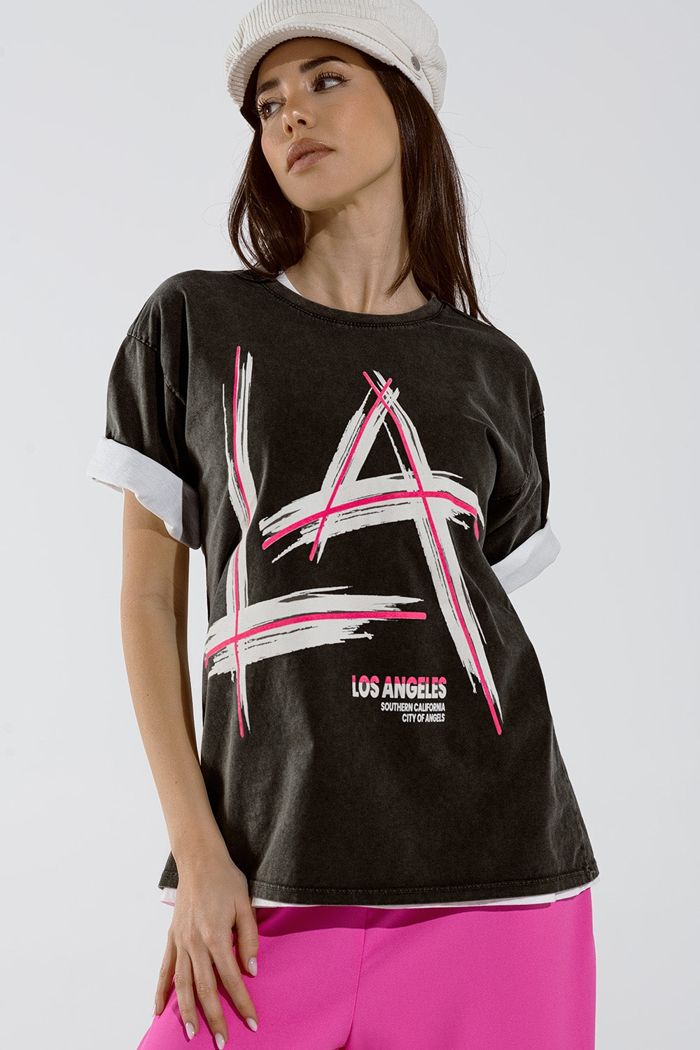 T-shirt preta descontraída com o logótipo LA Los Angeles estampado
