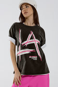 T-shirt preta descontraída com o logótipo LA Los Angeles estampado
