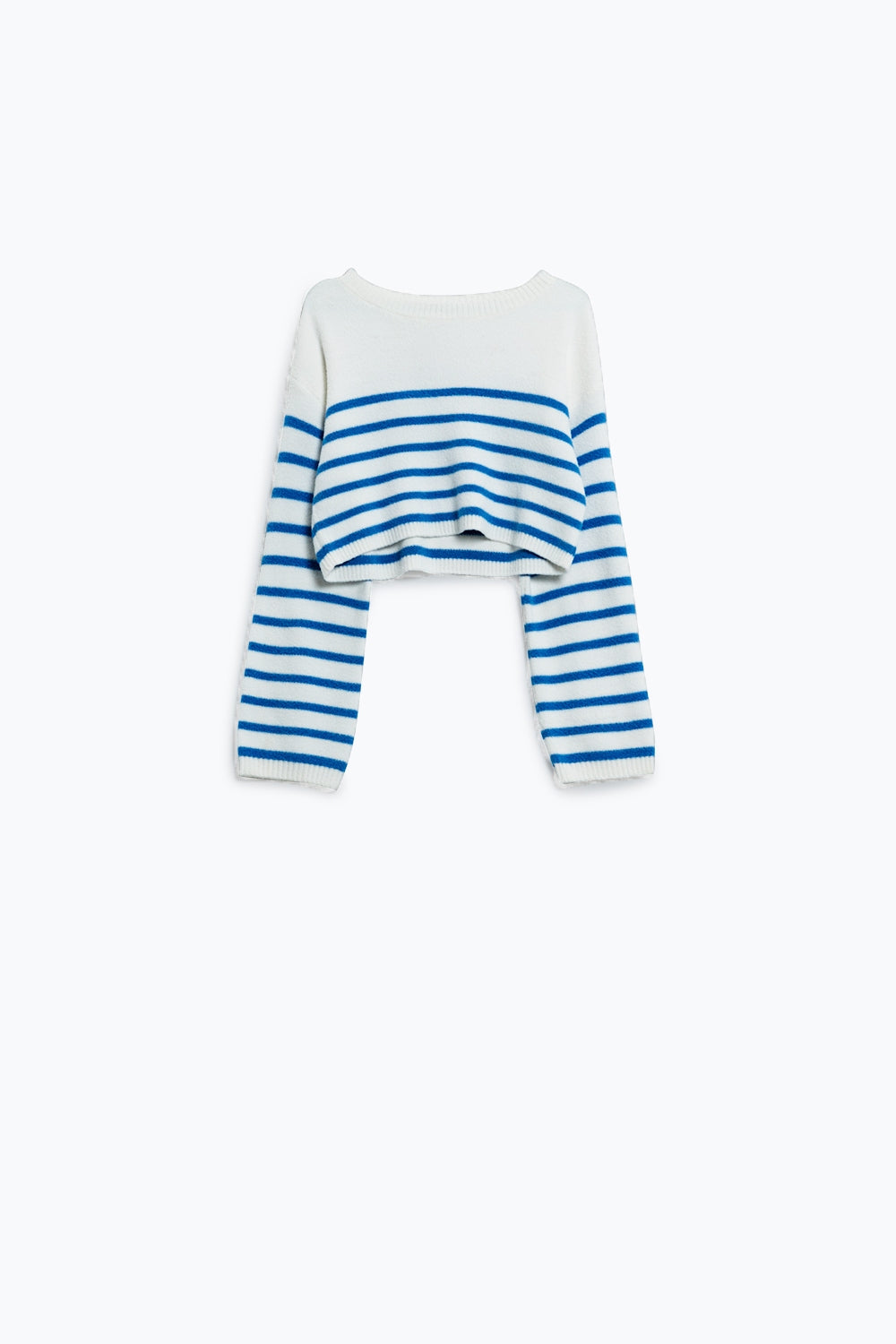 Camisola cortada com riscas e gola redonda
