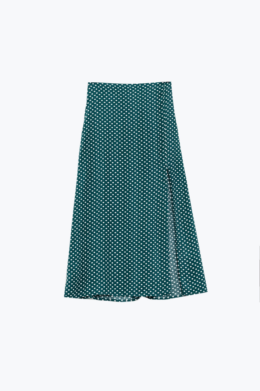 Saia maxi em verde com estampado de flores e fenda lateral