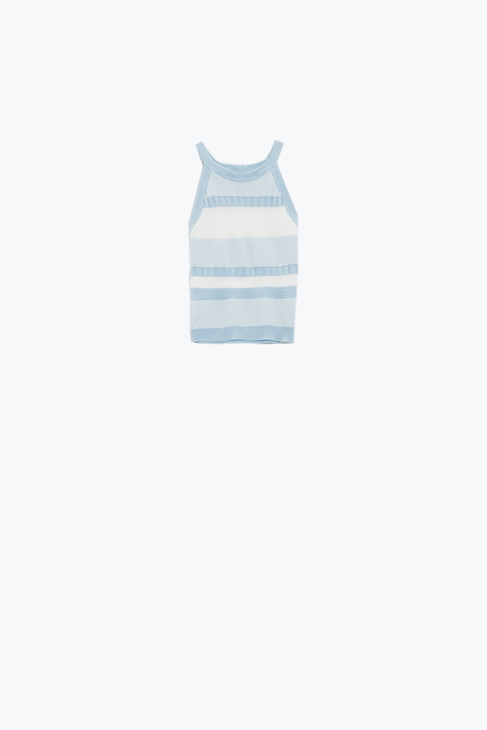 Camisola interior azul com design de riscas em malhas diferentes