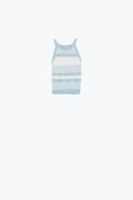 Camisola interior azul com design de riscas em malhas diferentes