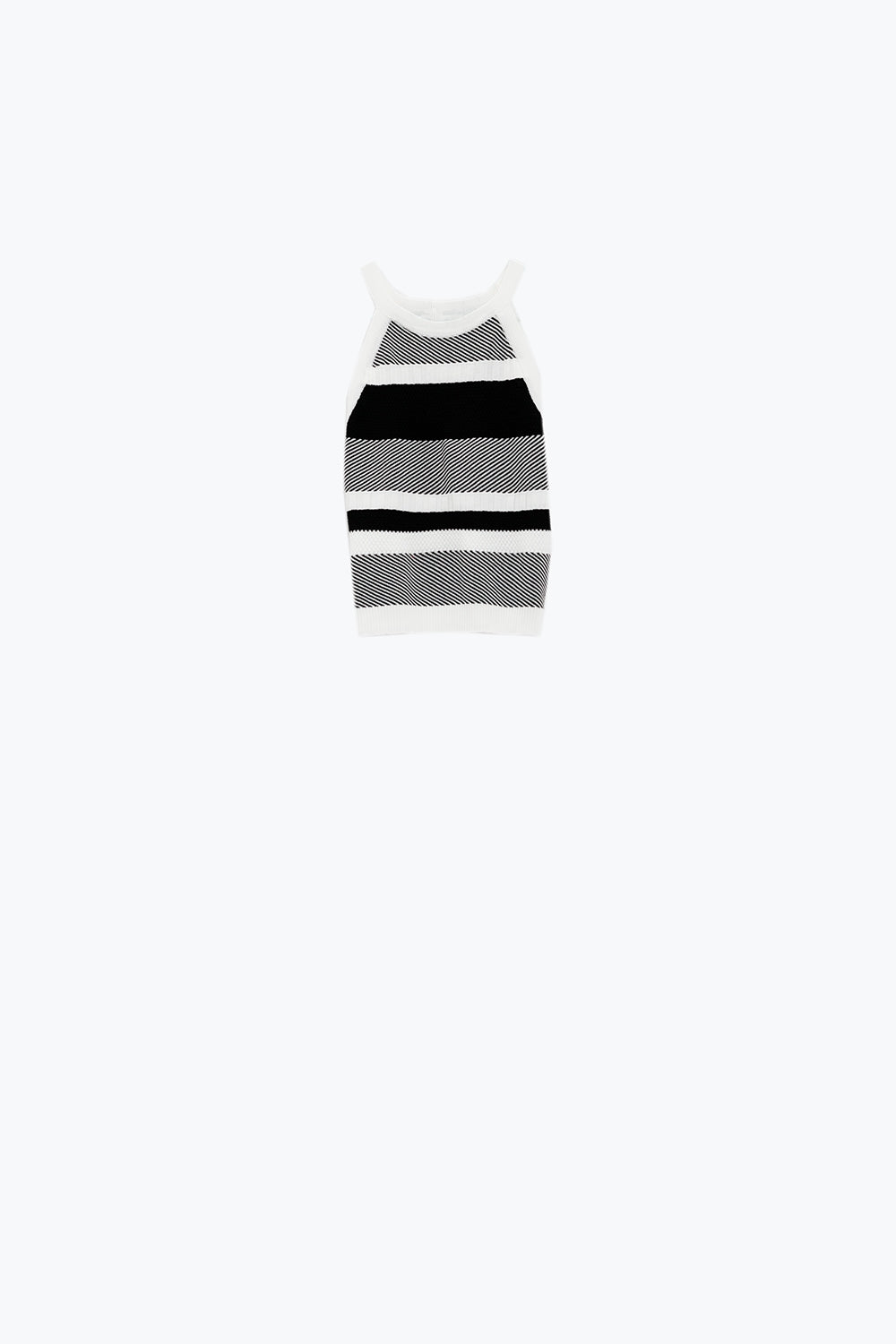 Tank top preto e branco com design de riscas em malhas diferentes