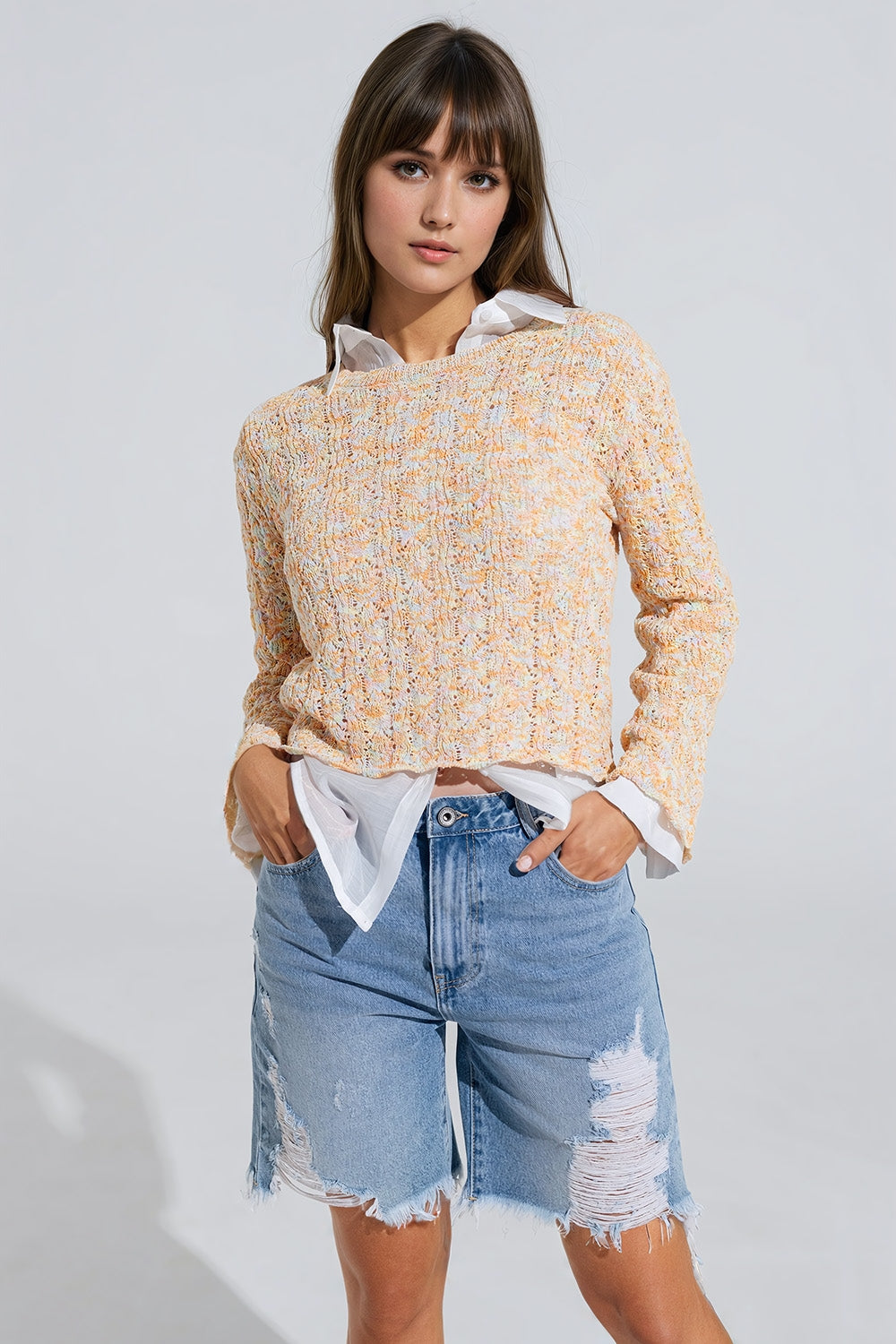 Camisola multicolorida com mangas largas