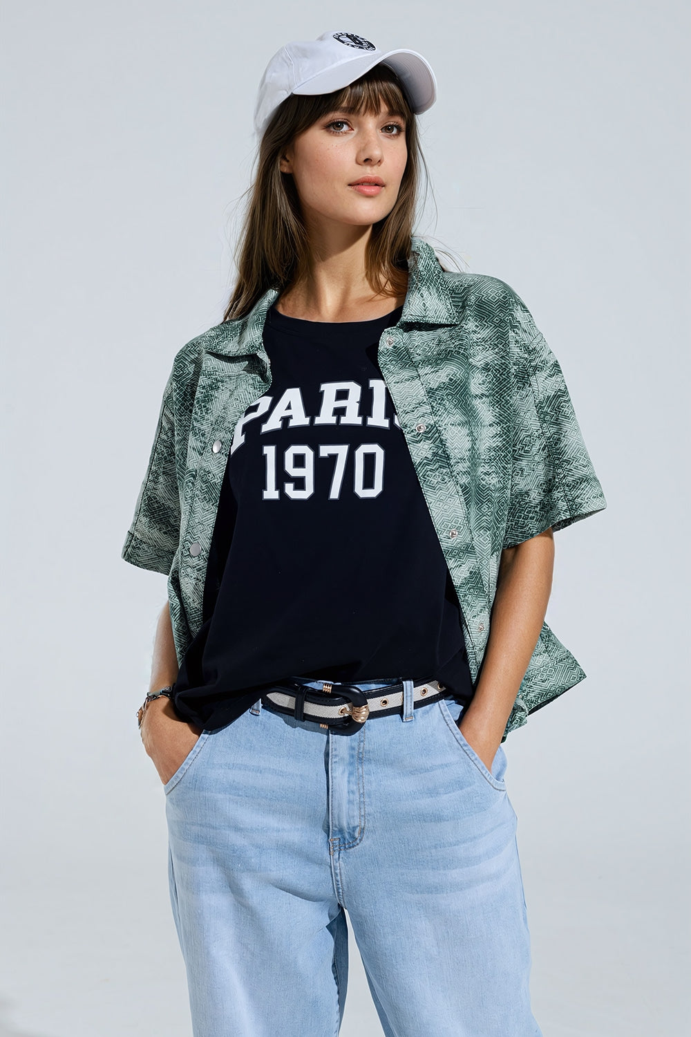 Camisa pólo com botões em verde Tie Dye