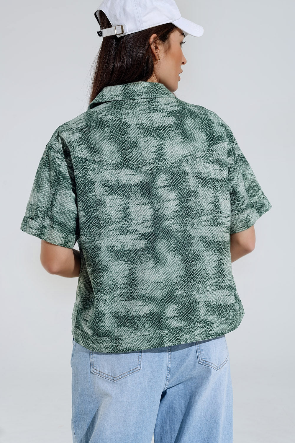 Camisa pólo com botões em verde Tie Dye