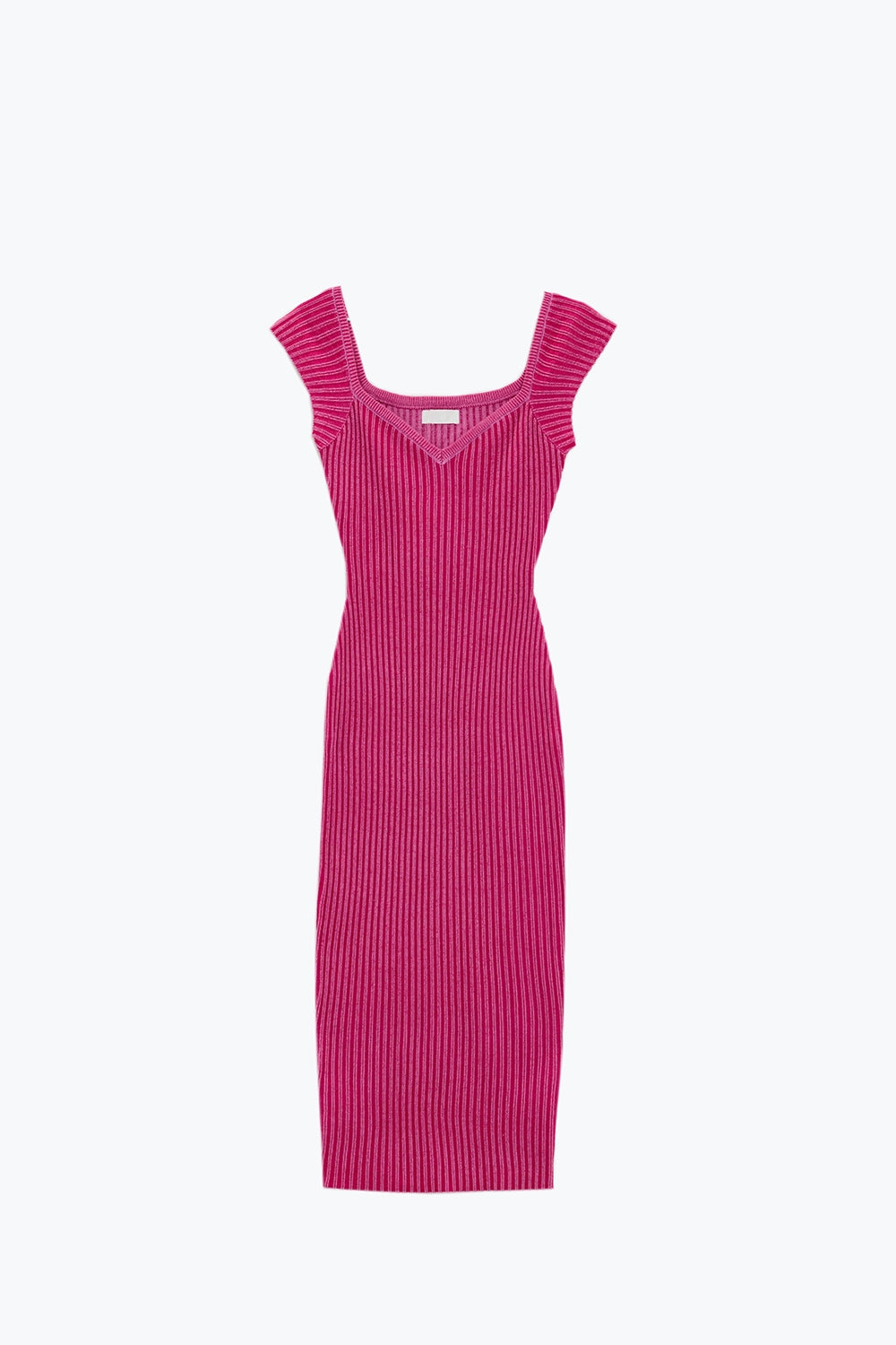 Vestido midi cor-de-rosa com nervuras grossas e mangas curtas