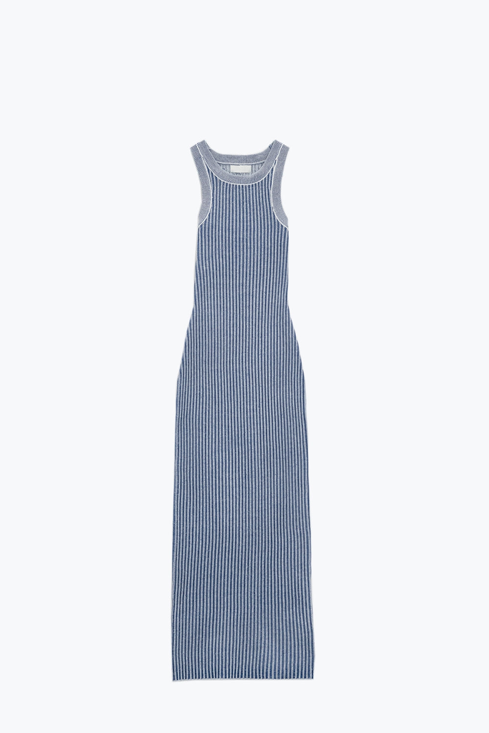 Vestido Maxi sem mangas sem alças com nervuras em azul