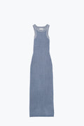 Vestido Maxi sem mangas sem alças com nervuras em azul