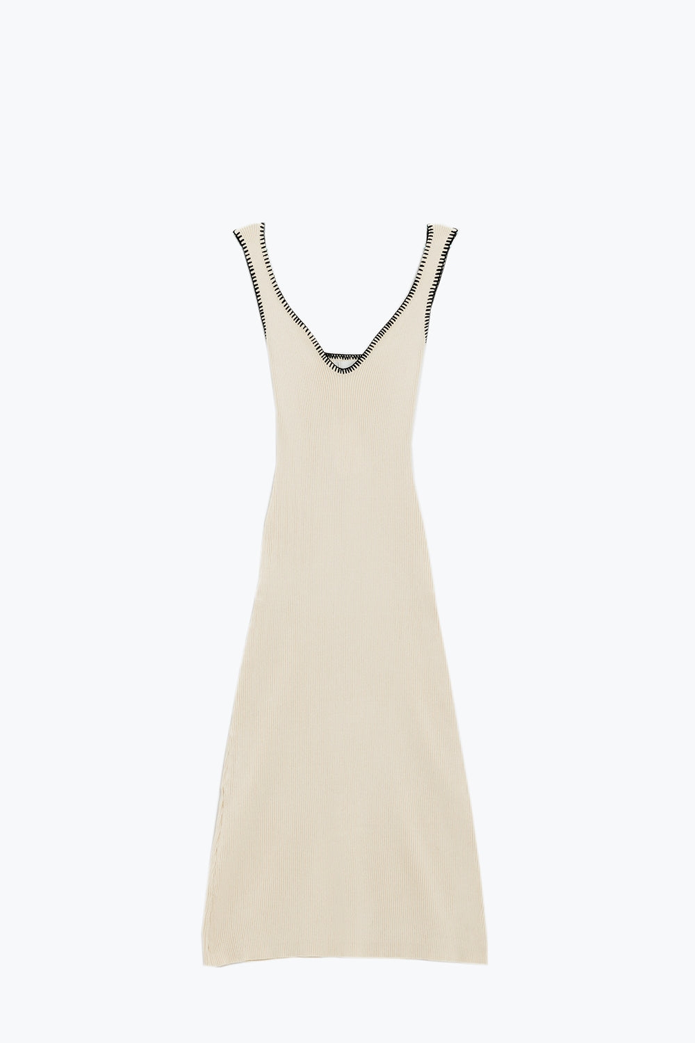 Vestido de verão de malha que abraça o corpo em bege com rebordo preto