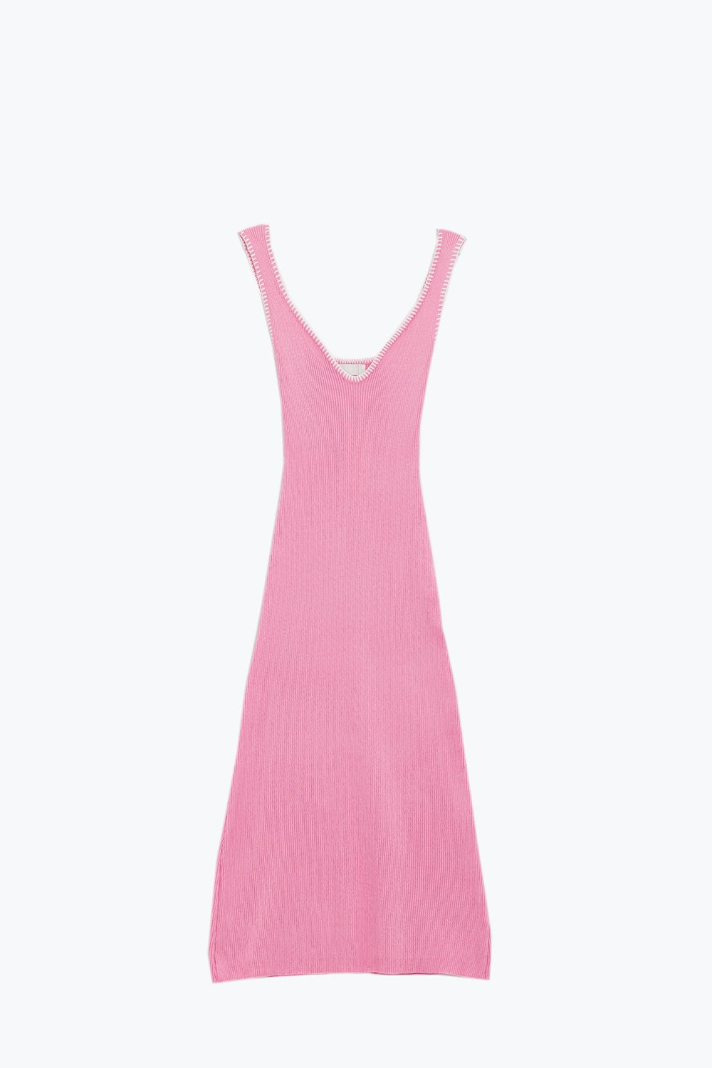 Vestido de verão de malha que abraça o corpo cor-de-rosa com rebordo branco