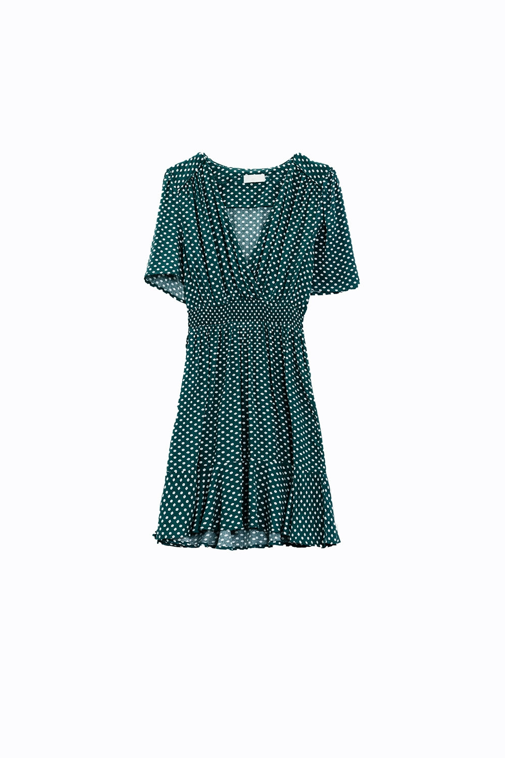 Minivestido verde com cintura subida e estampado floral