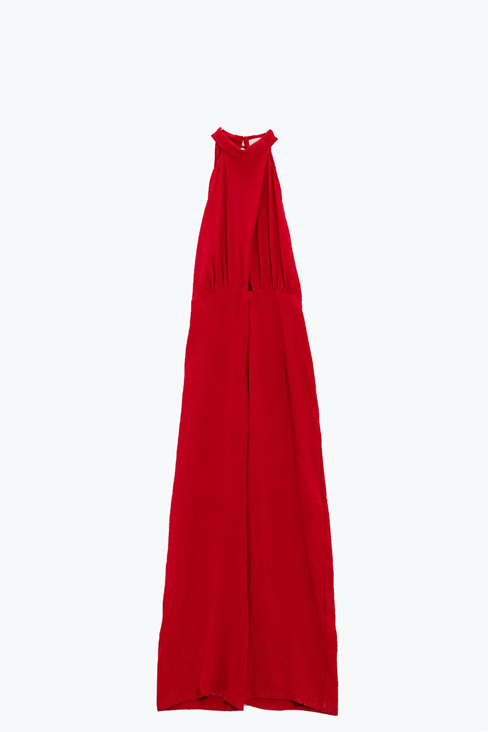 Macacão vermelho com decote halter cruzado