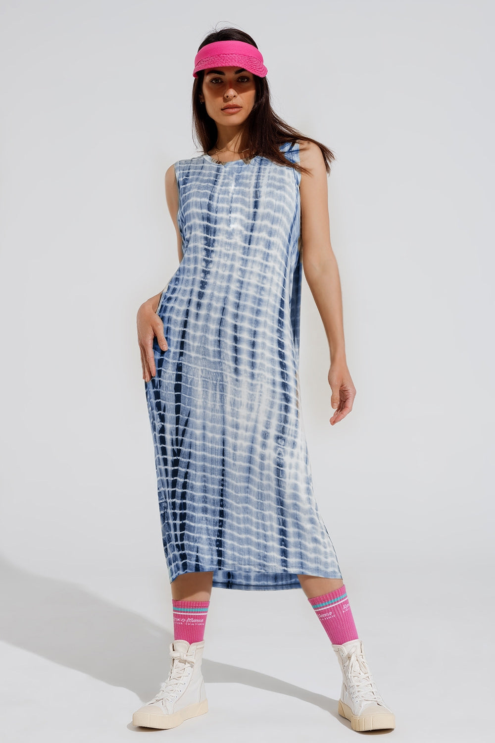 Vestido maxi descontraído Tie dye em tons de azul