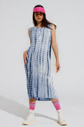 Vestido maxi descontraído Tie dye em tons de azul