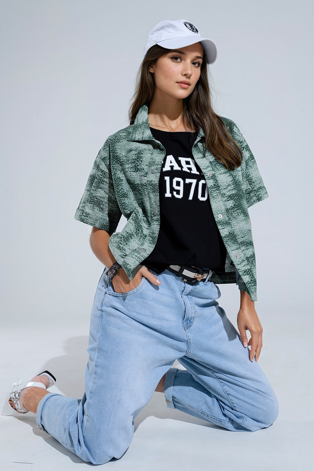 Camisa pólo com botões em verde Tie Dye