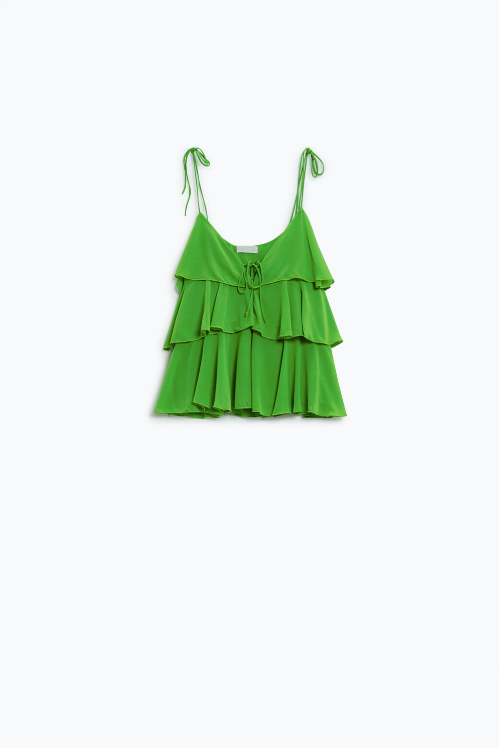 Top com folhos e alças finas em verde