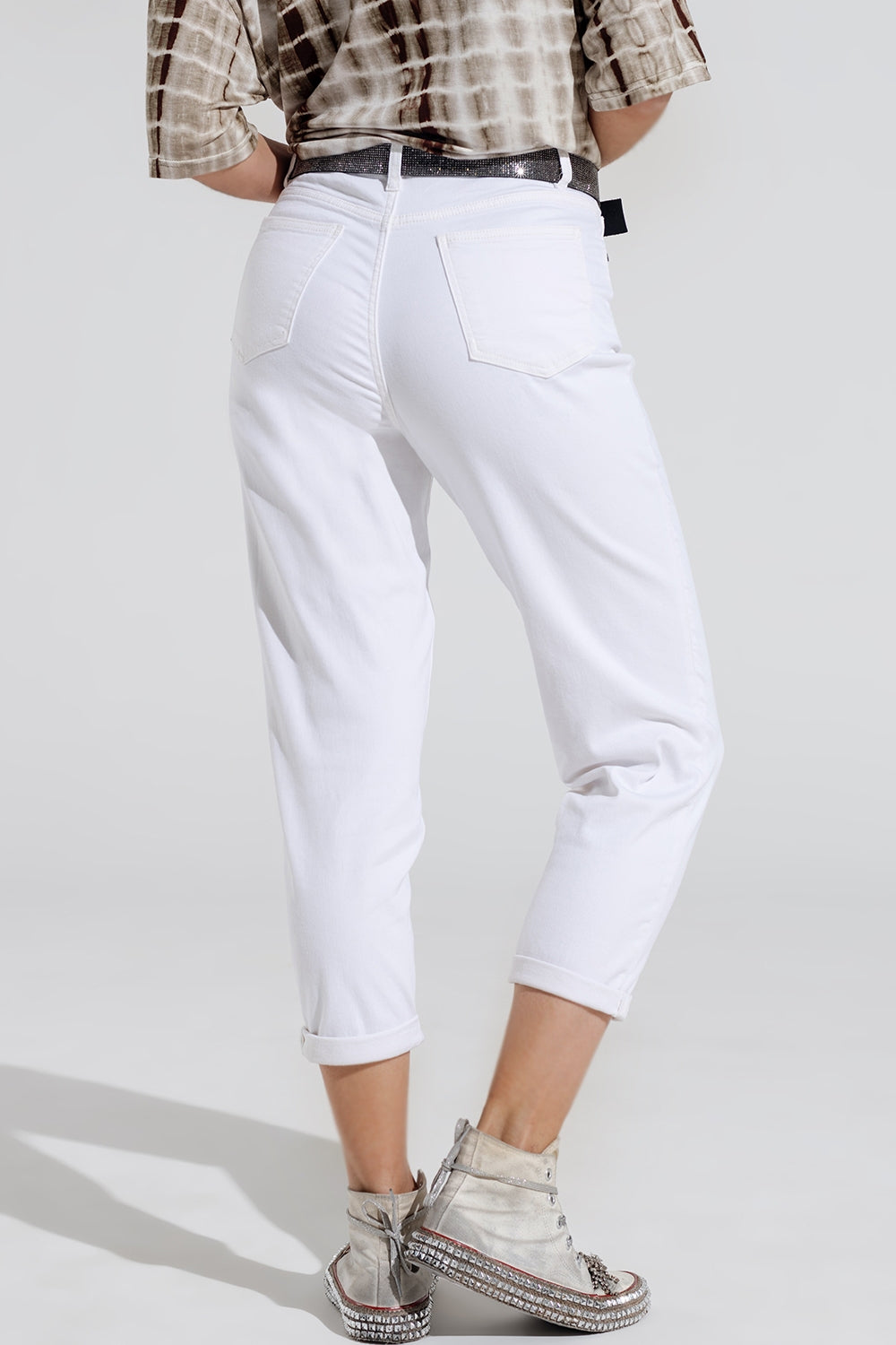 Calças de ganga básicas skinny com tornozelo em branco