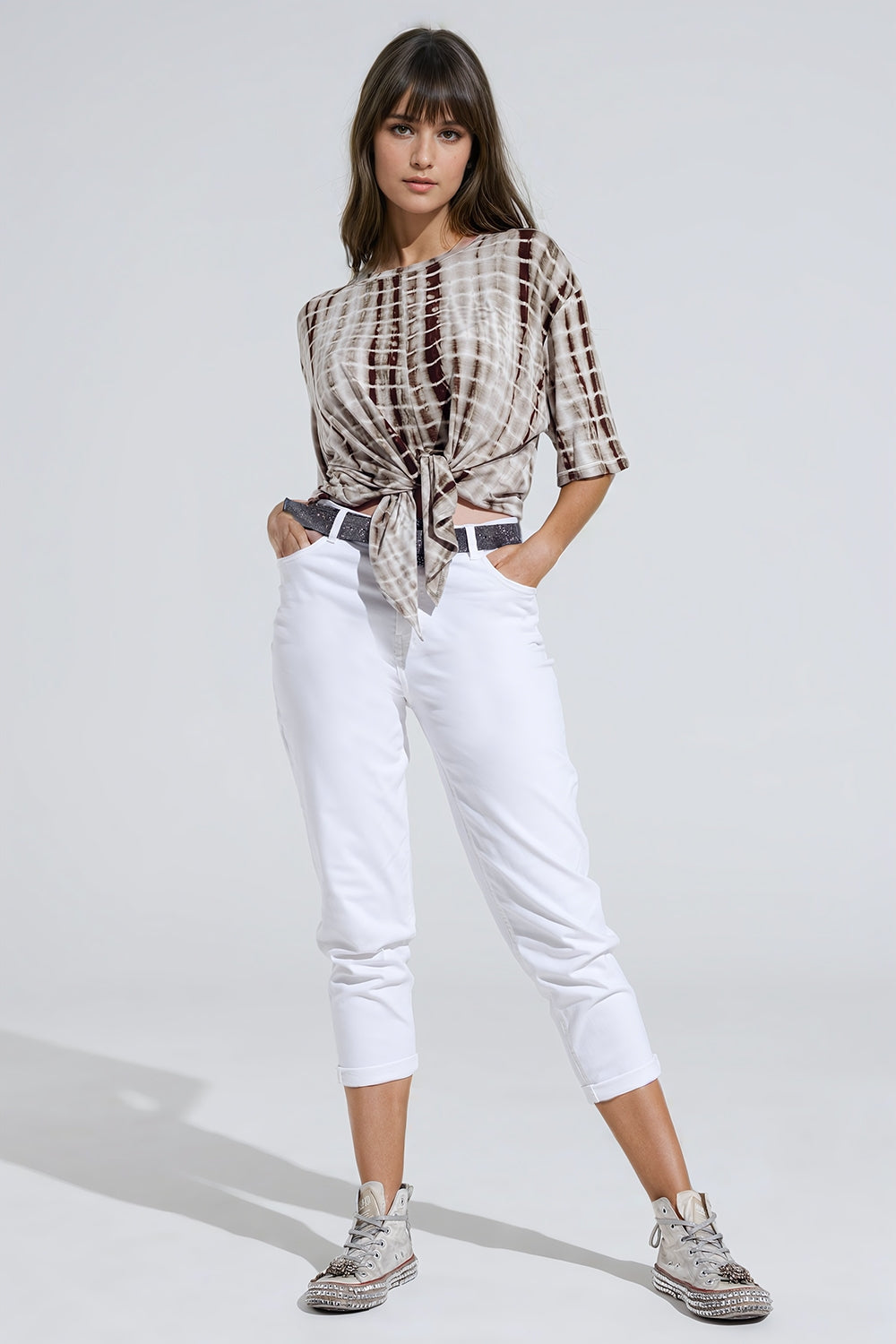 Calças de ganga básicas skinny com tornozelo em branco