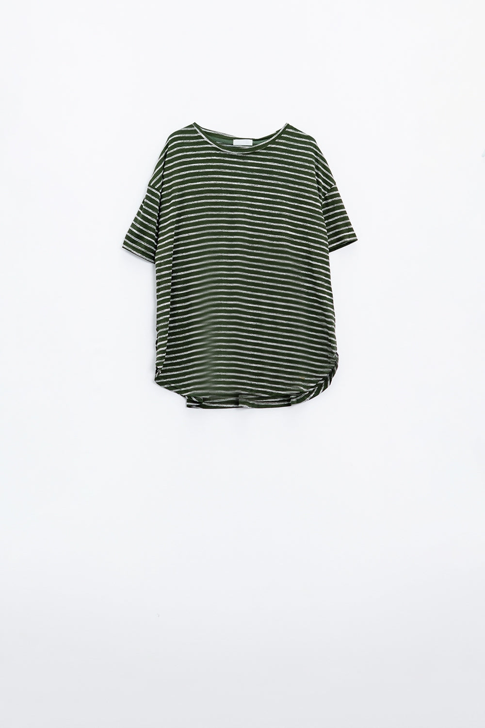 T-shirt às riscas de tamanho Relaxed com gola redonda em caqui
