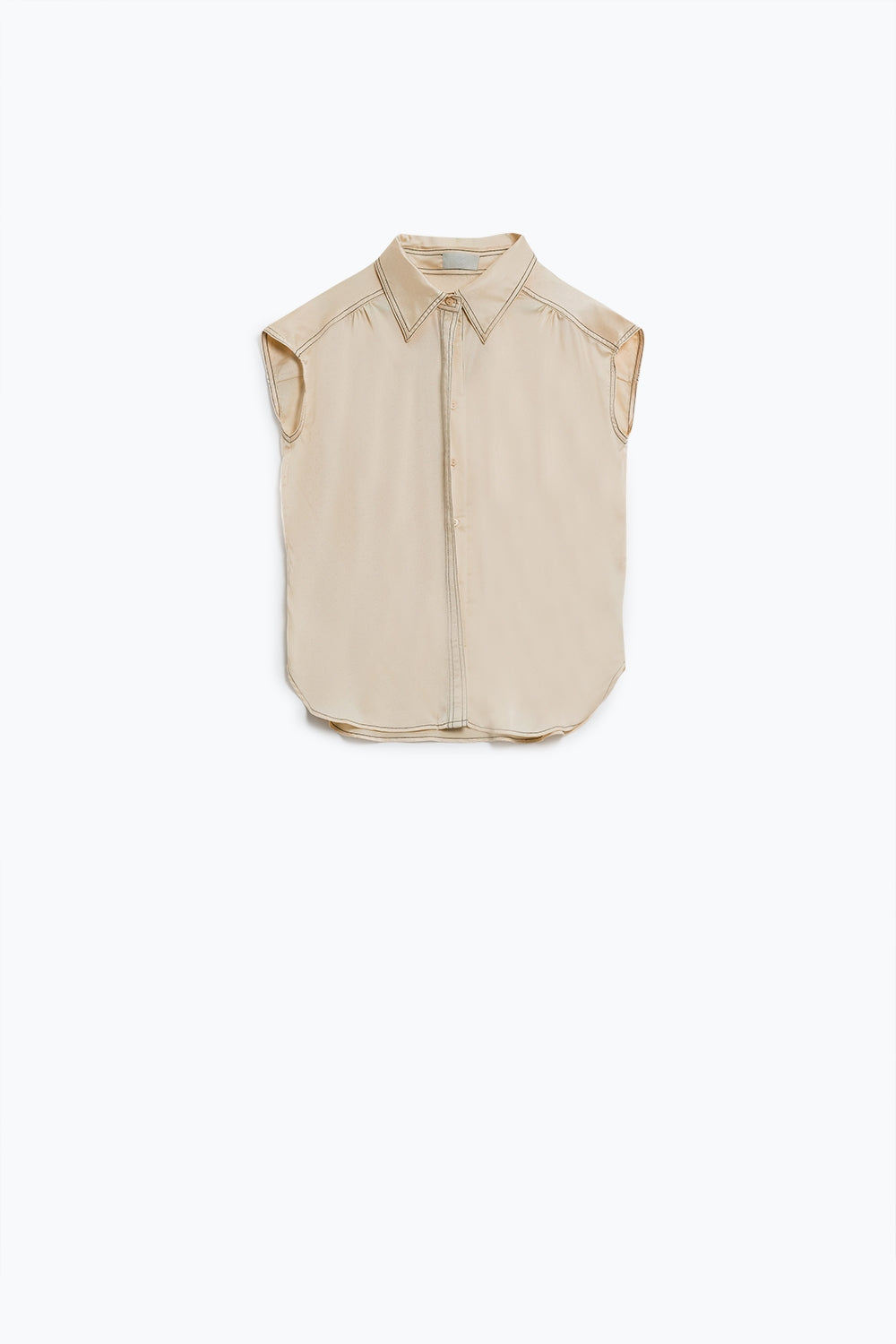 Blusa sem mangas com gola polo em bege
