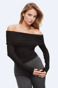 Top viscose Bodycon sem ombro em preto
