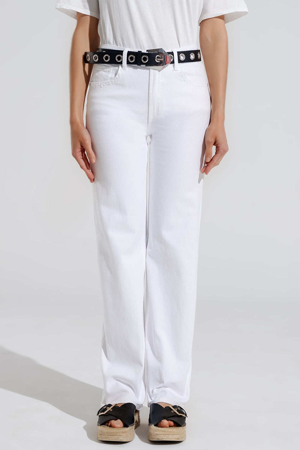 Calças de ganga Straight com 5 bolsos em branco
