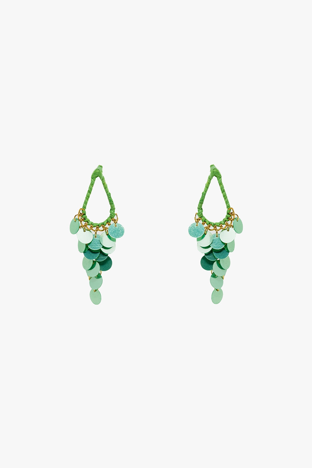Brincos de gota de água verde com lantejoulas em cascata