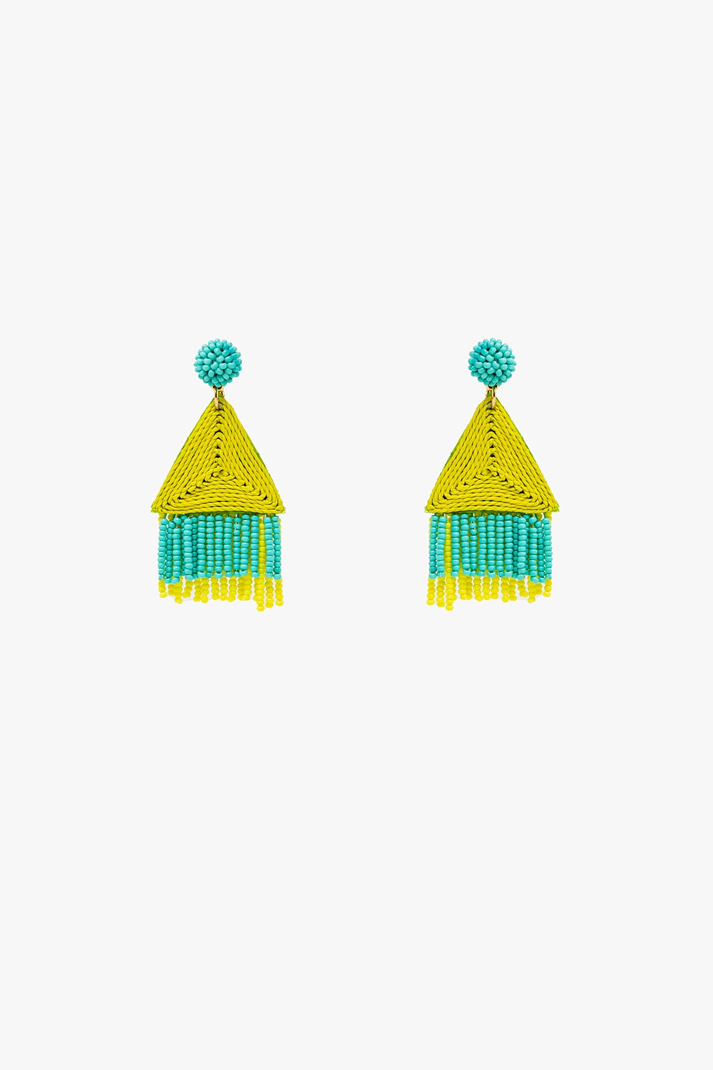 Brincos de gota turquesa com pirâmide de lima e franja