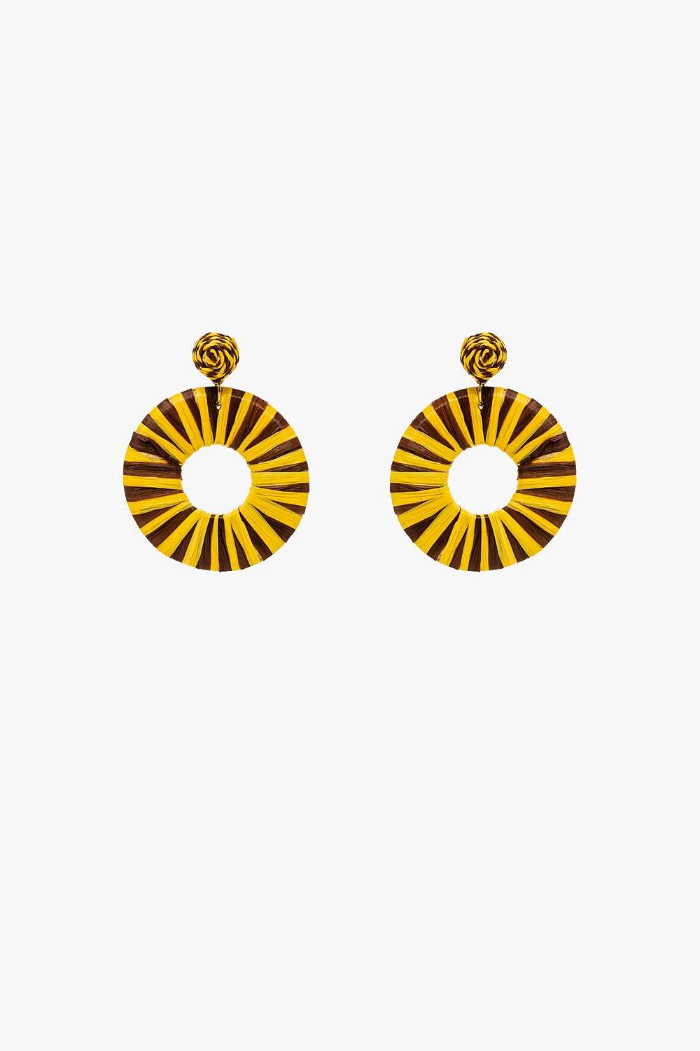 Brincos de tecido castanho e amarelo com gota